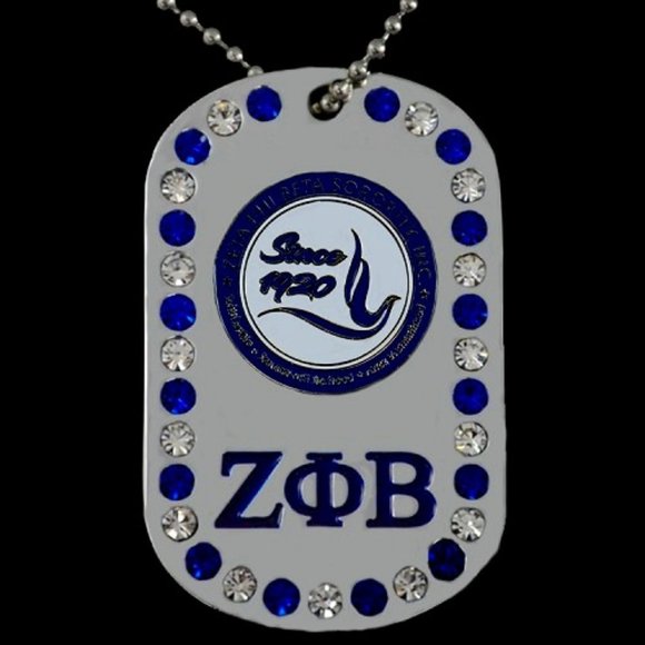 Zeta Phi Beta Bling Rhinestone Double Side Dog Tag Necklace - Picture 1 of 2